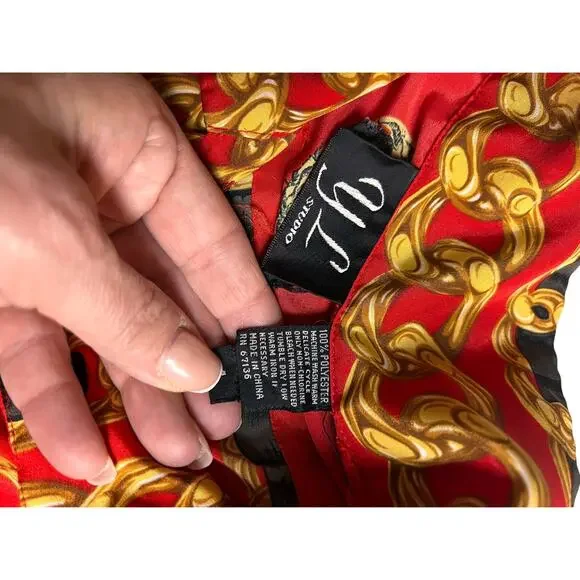 Vintage Red Baroque Chain Print Blouse Size 4 90s - Picture 5 of 7